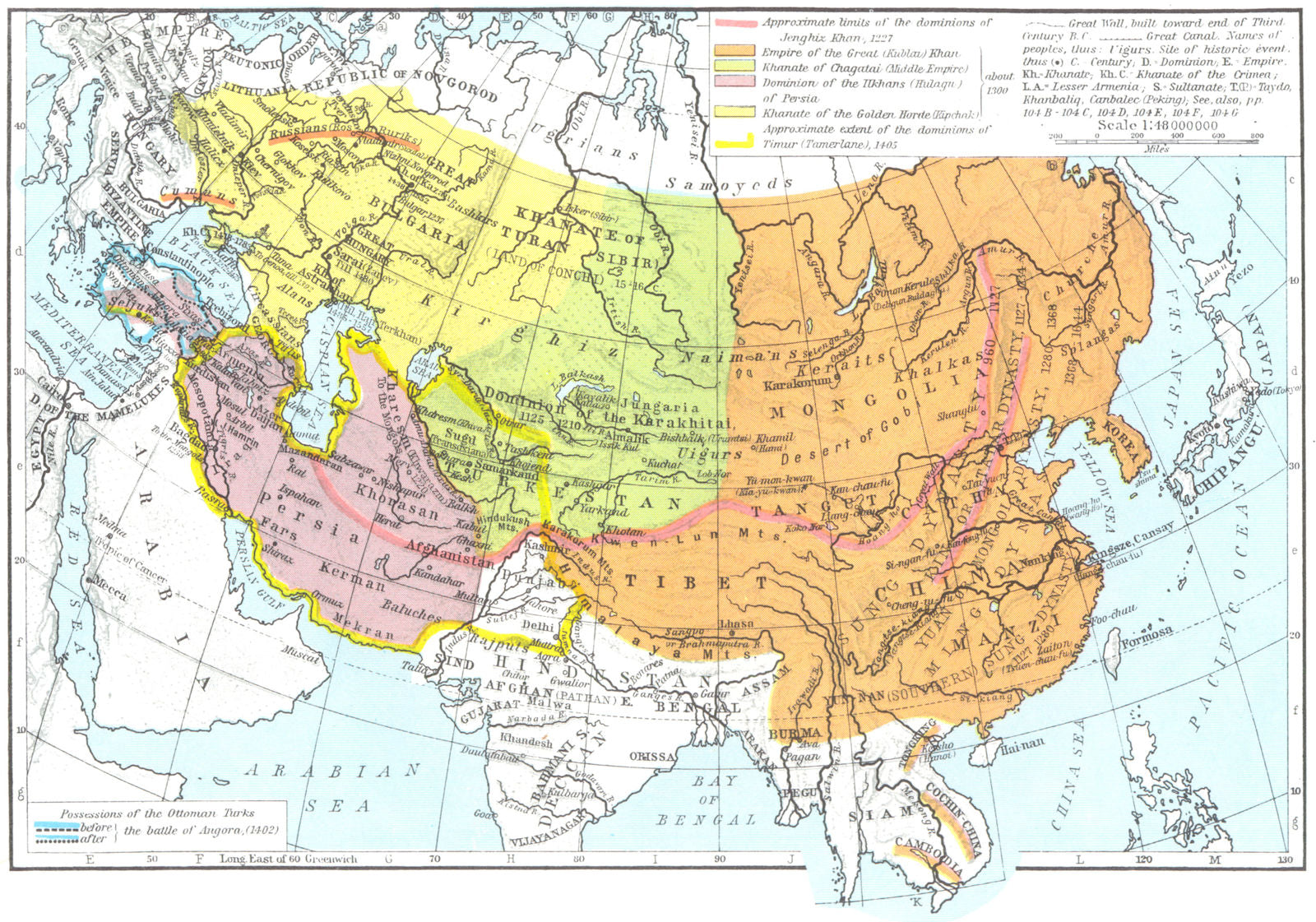 ASIA. The Mongol Dominions, 1227-1405 1956 old vintage map plan chart